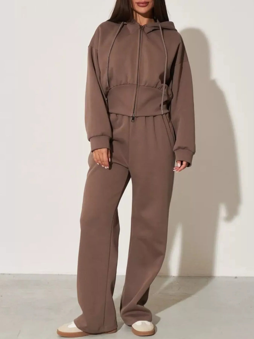 Zip-Up Hoodie and Wide-Leg Pants Set