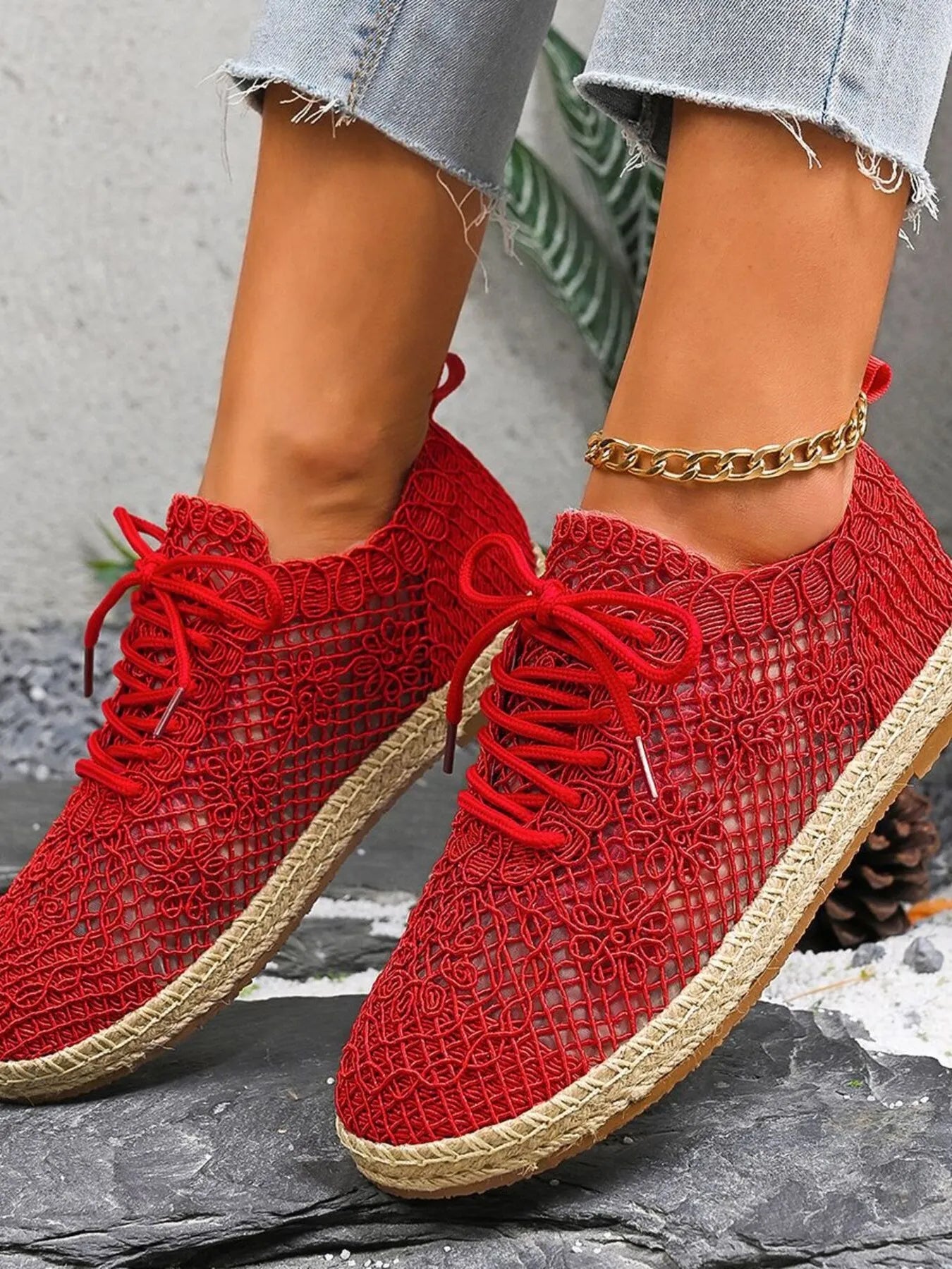 Breathable Woven Lace Up Sneakers