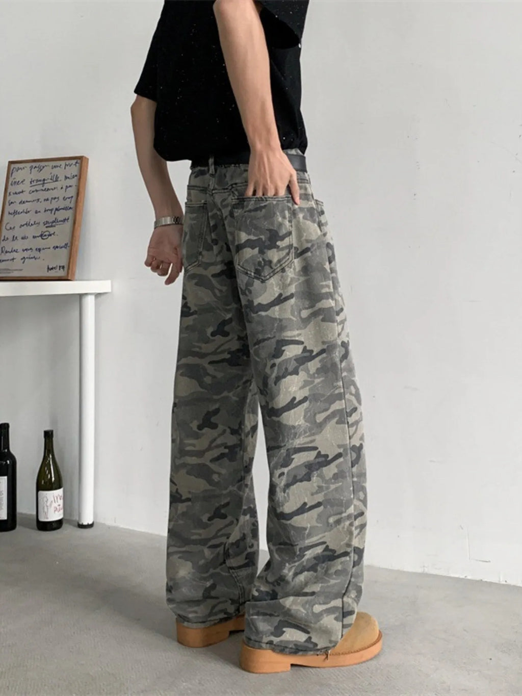 Men's Full Size Camouflage Wide-Leg Jeans Plus Size