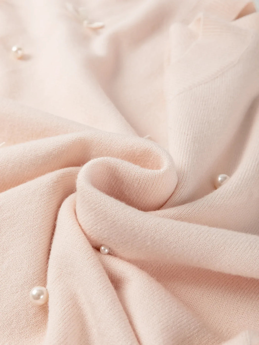 Pearl Embellished Bow Detail Short Sleeve Sweater