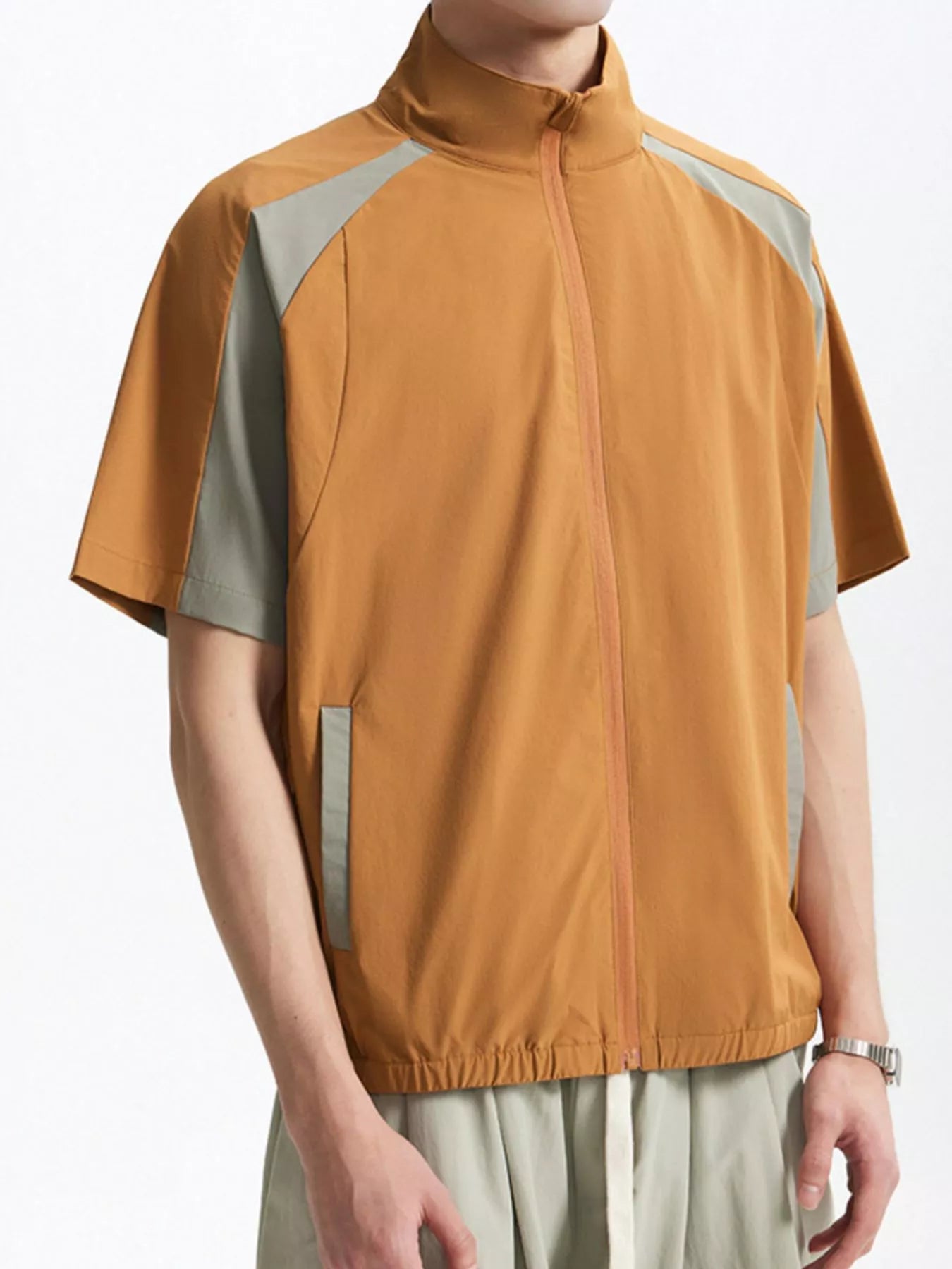 Men's Color Block Zip Up Short Sleeve Jacket