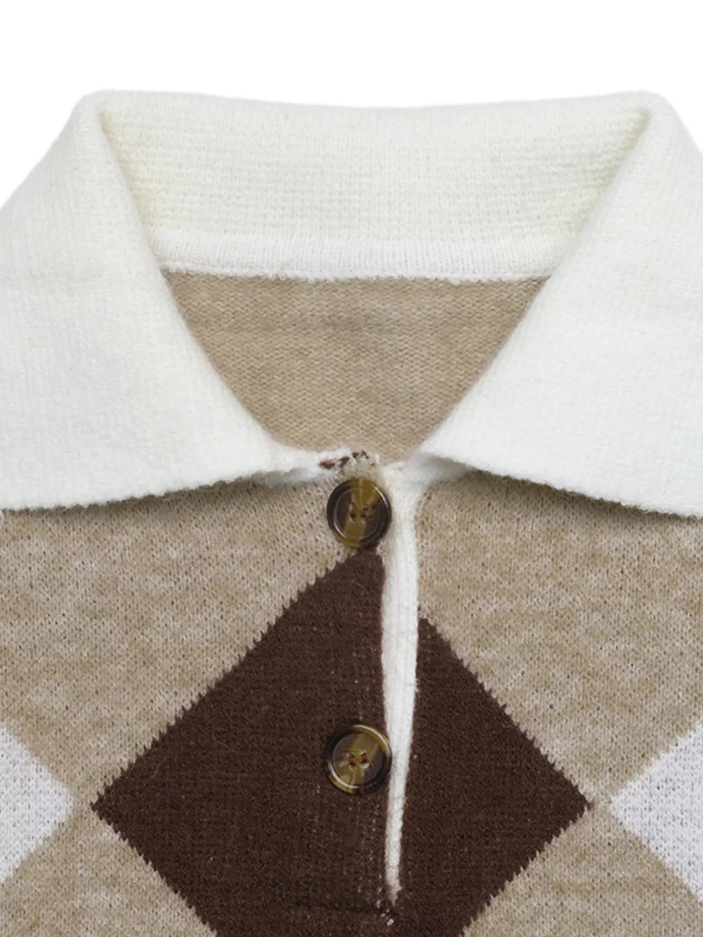 Argyle Patterned Polo Collar Sweater