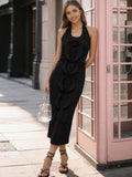 Halter Neck Ruffle Midi Dress