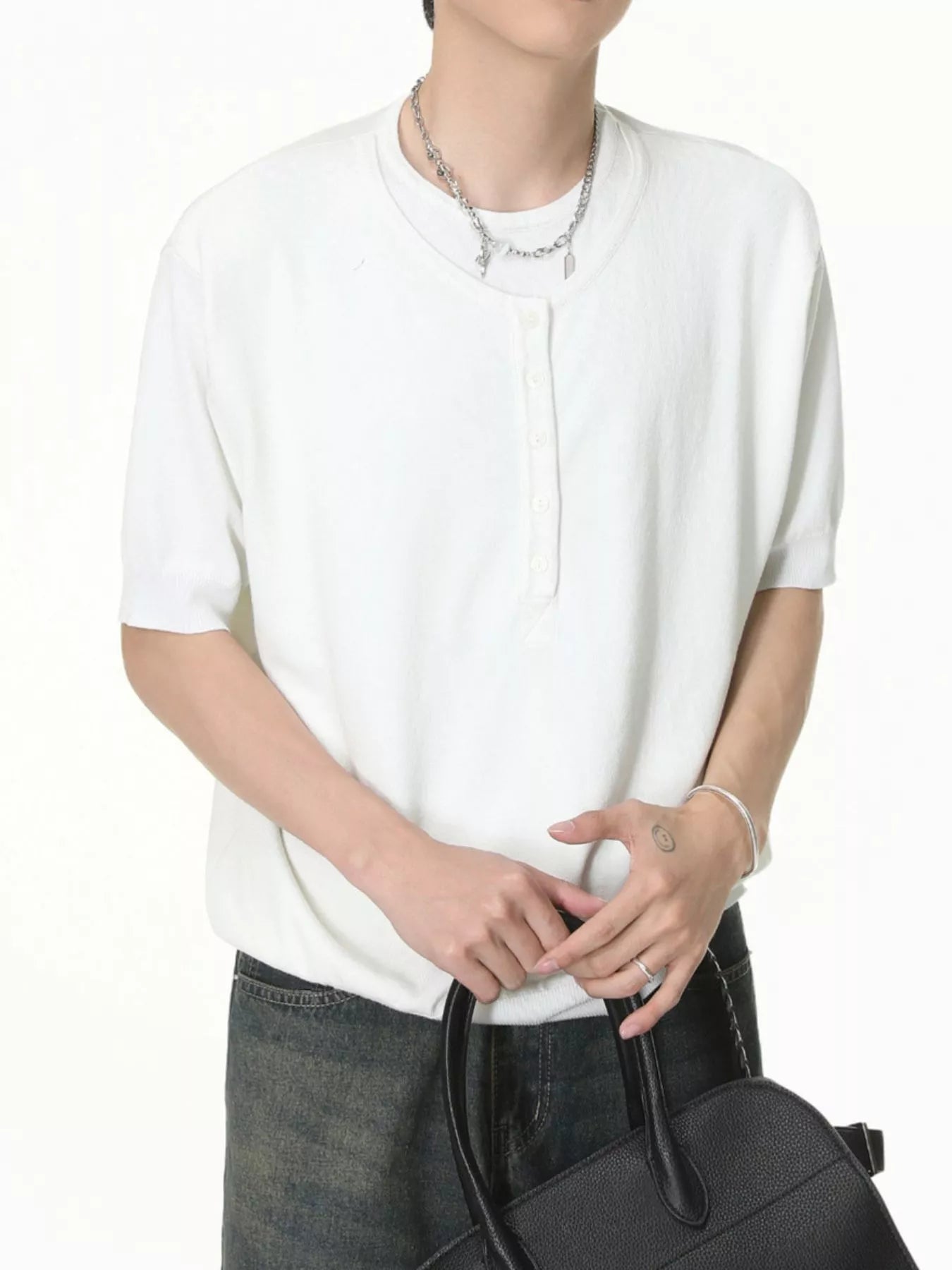 Men's Henley T-Shirt with Button Detail