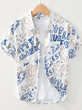 Men's Plus Size Printed Button Up Short Sleeve Shirt