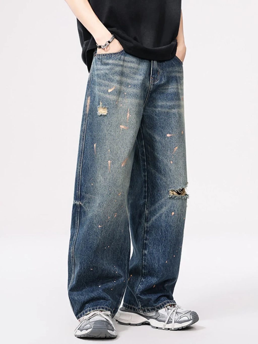 Men's Full Size Distressed Wide Leg Vintage Jeans Plus Size