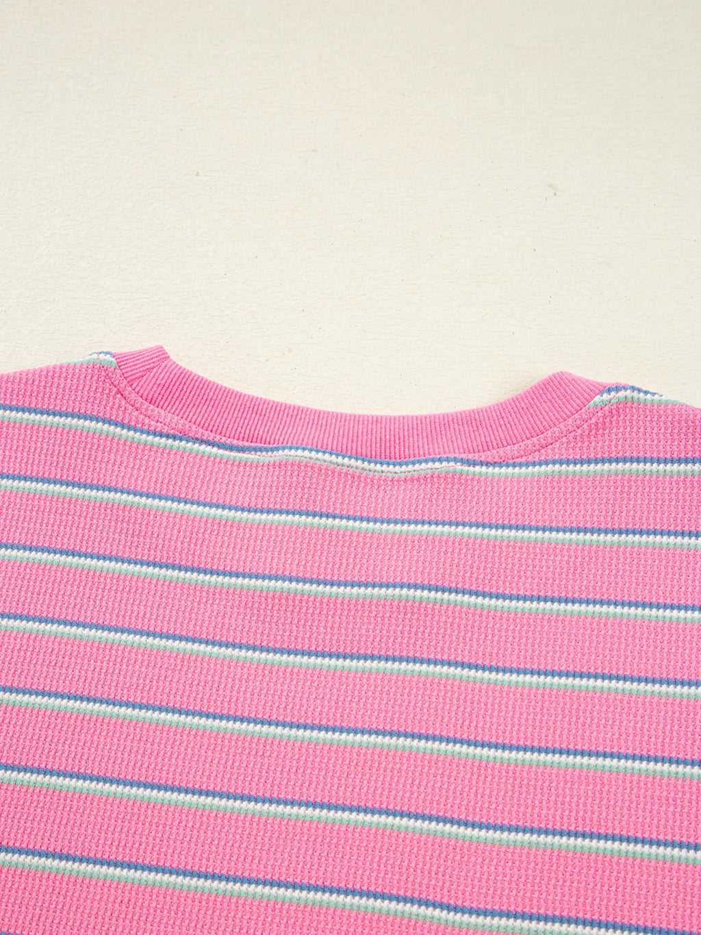 Stripe Textured Knit Round Neck Puff Sleeve Top
