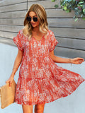 Floral Print V-Neck Ruffle Tiered Summer Mini Dress
