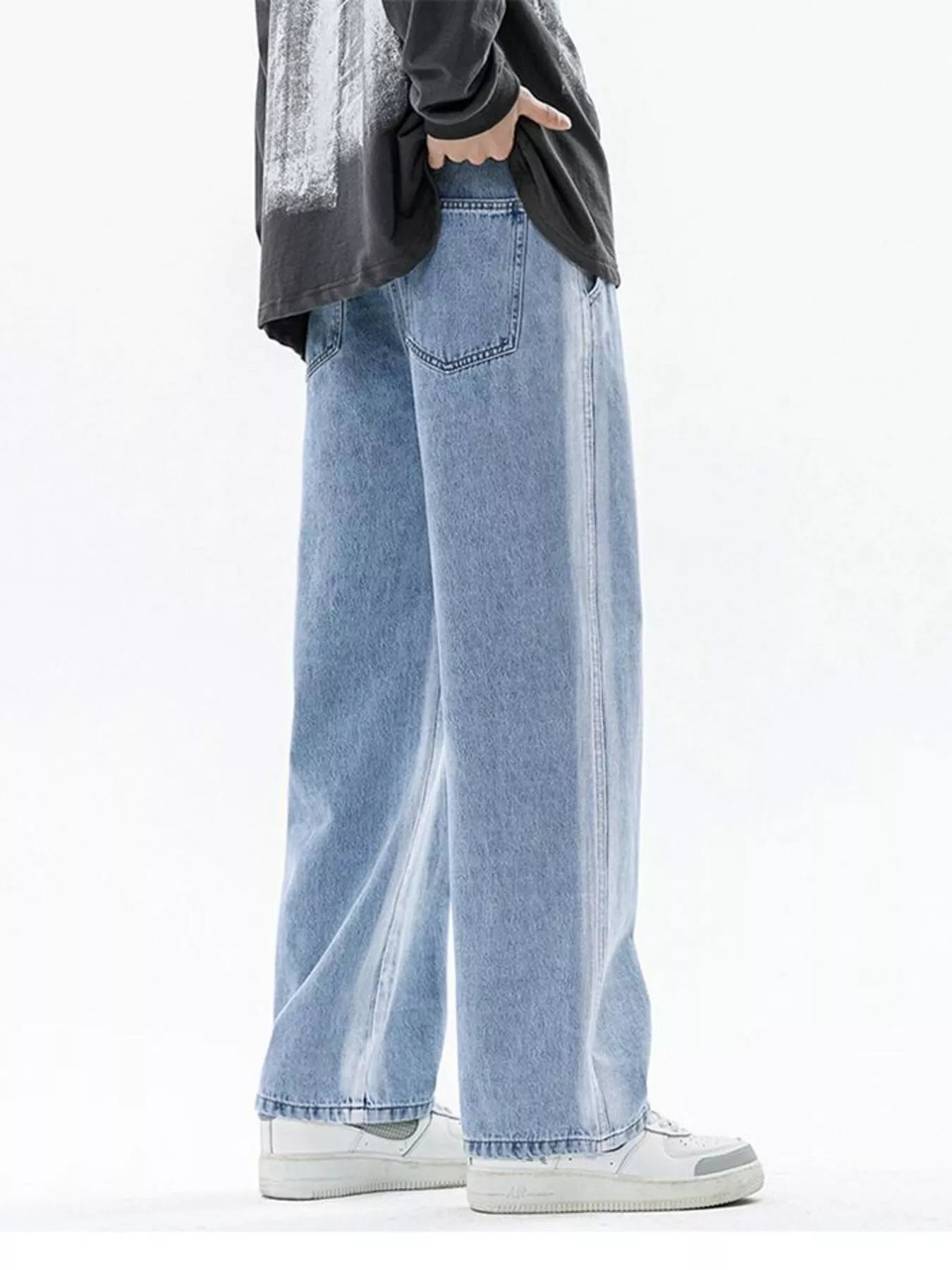 Men's Full Size Drawstring Relaxed Fit Wide Leg Jeans Plus Size