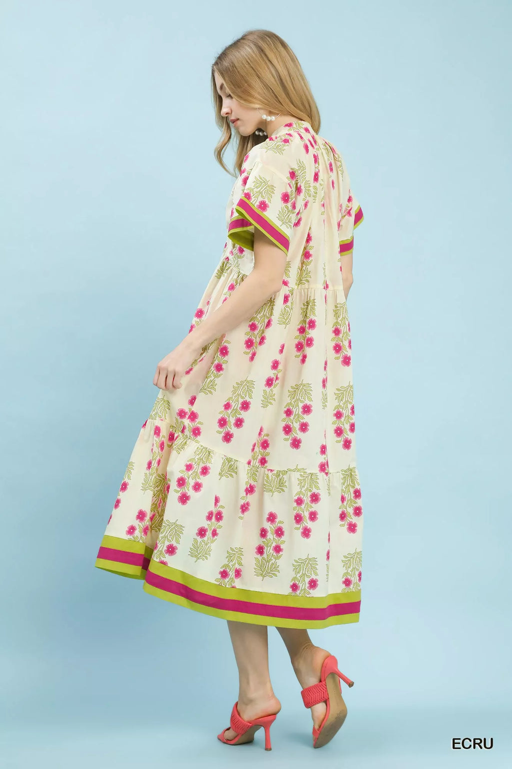 Umgee Floral Border Tiered Midi Dress