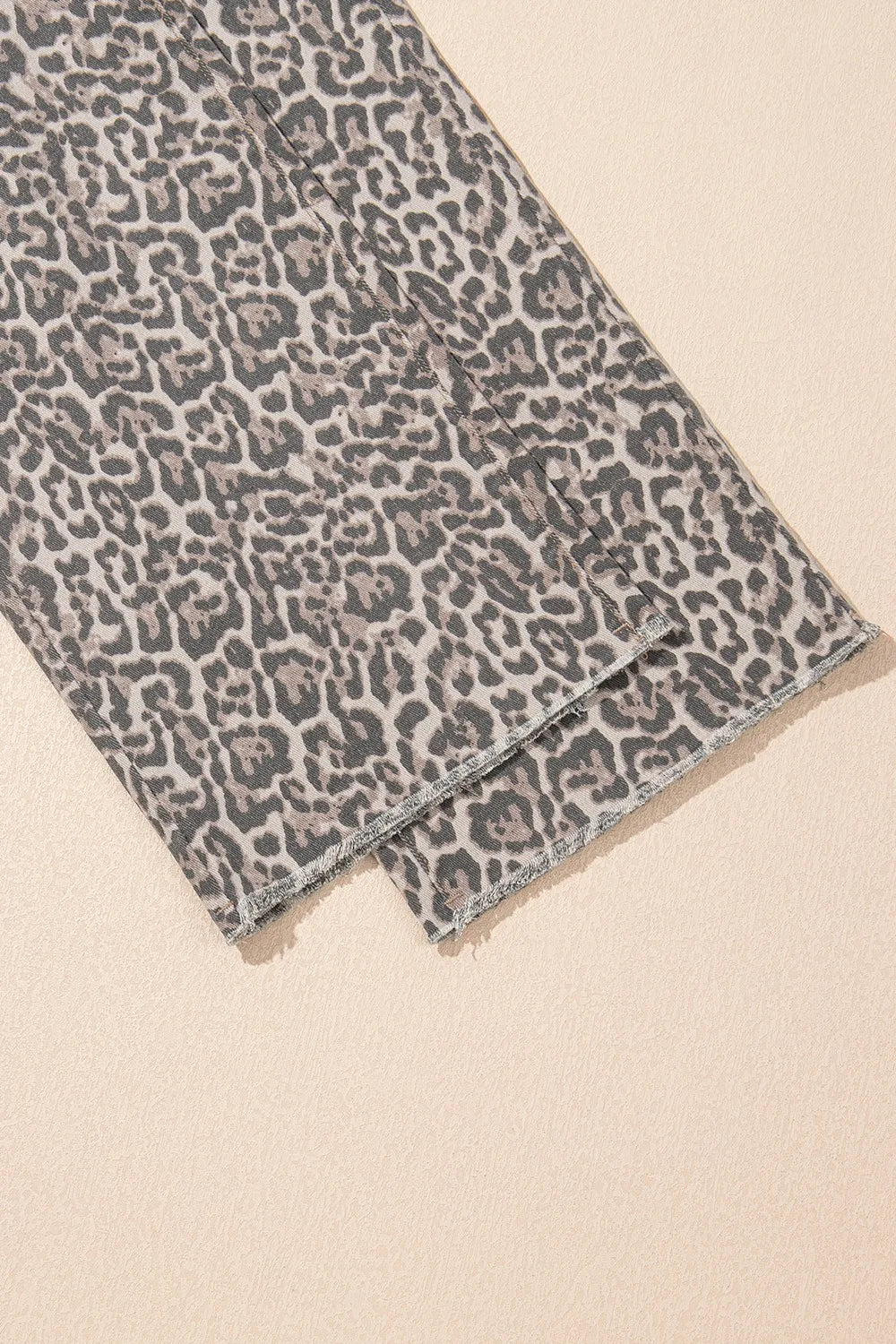 Leopard Frayed Edge Wide Leg High Waist Jeans