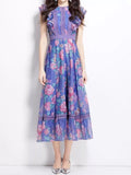 Floral Print Ruffle Sleeve Midi Dress