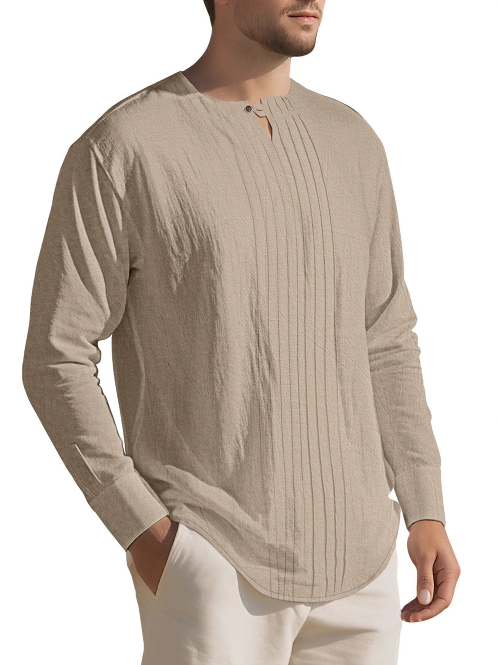 Men's Full Size Casual Pleated Long Sleeve Blouse Plus Size