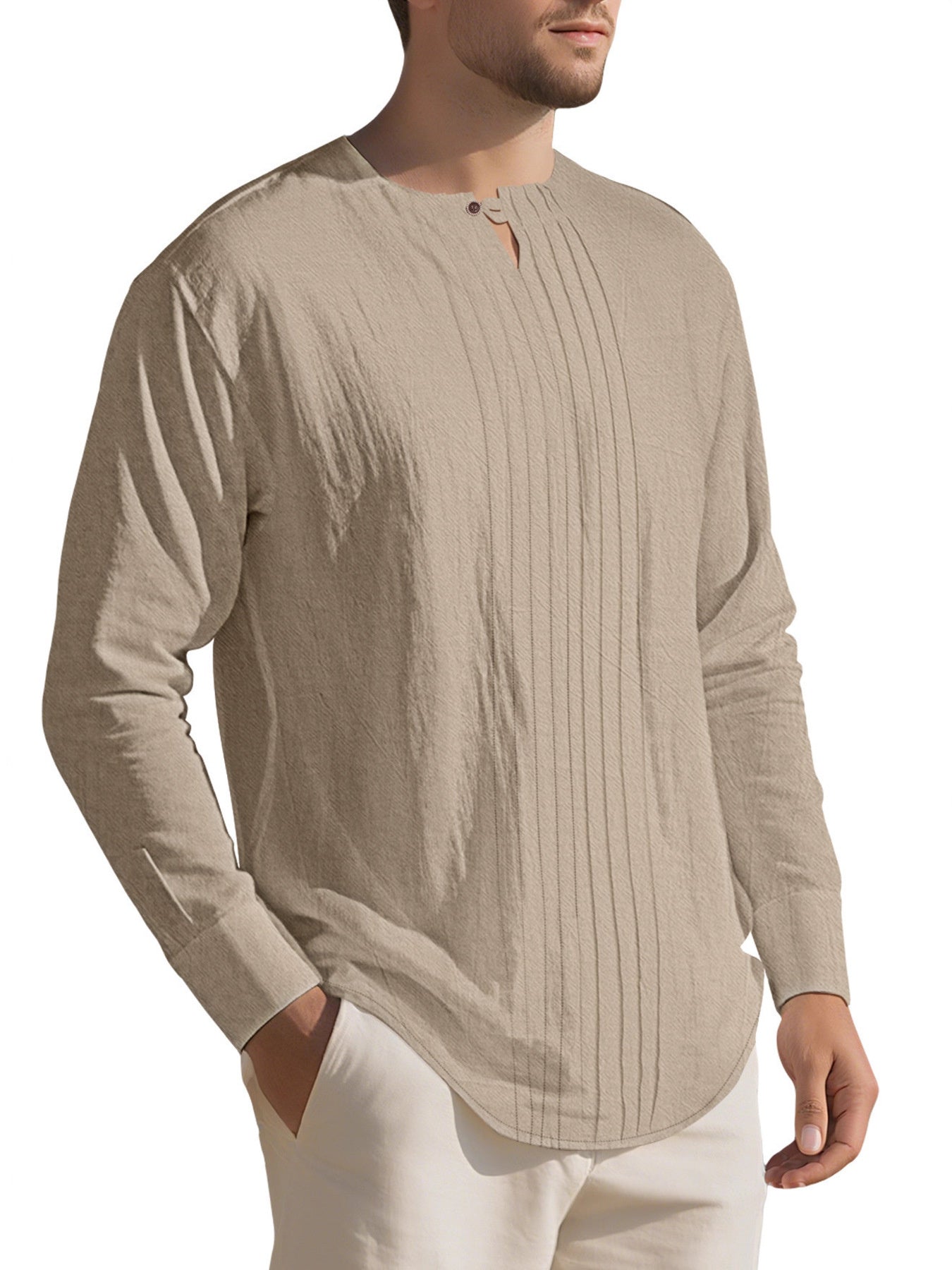 Men's Full Size Casual Pleated Long Sleeve Blouse Plus Size