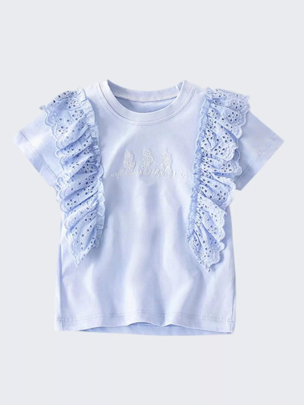 Children's Ruffled Round Neck Short Sleeve T-Shirt