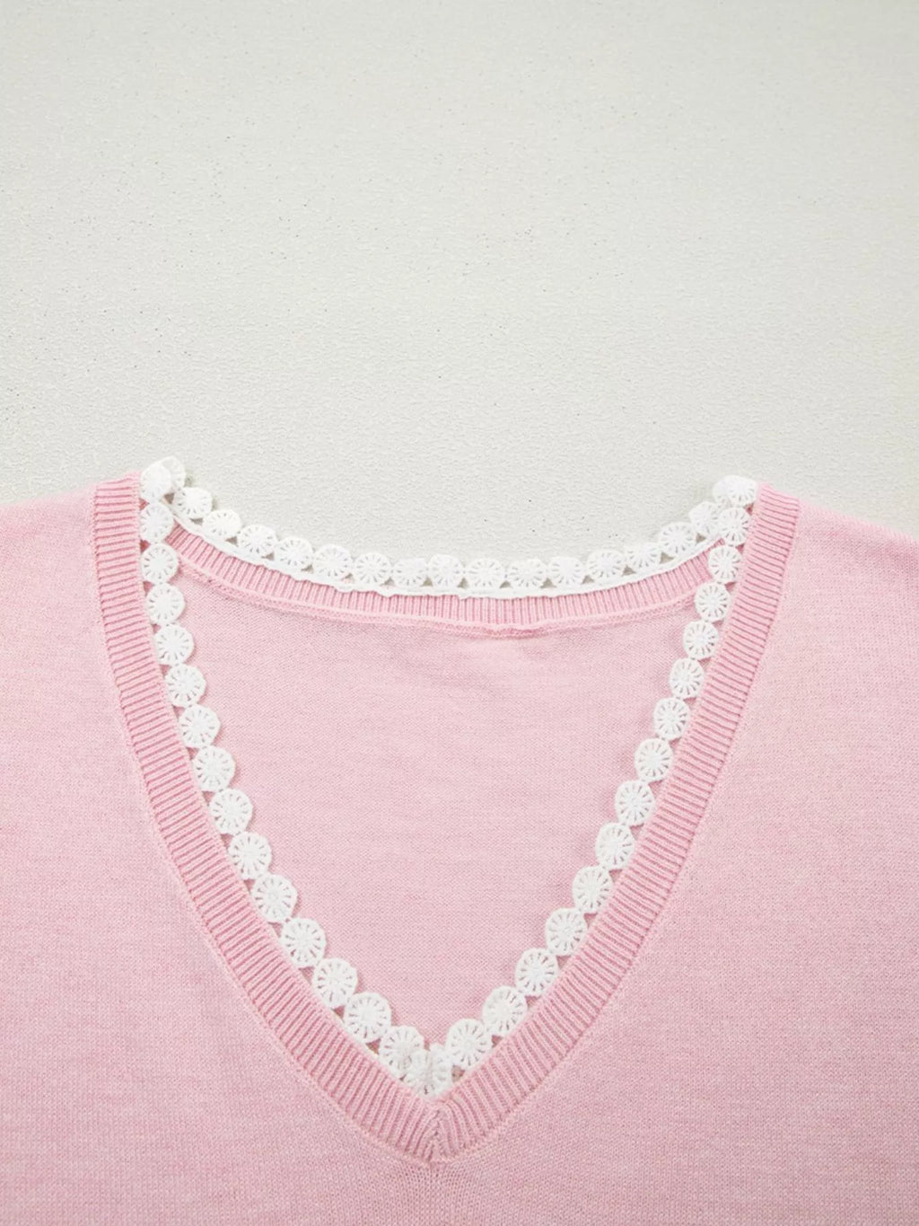 Lace V Neckline Short Sleeve Sweater