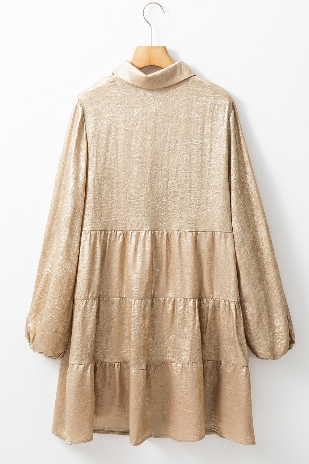 Button Front Balloon Sleeve Mini Dress