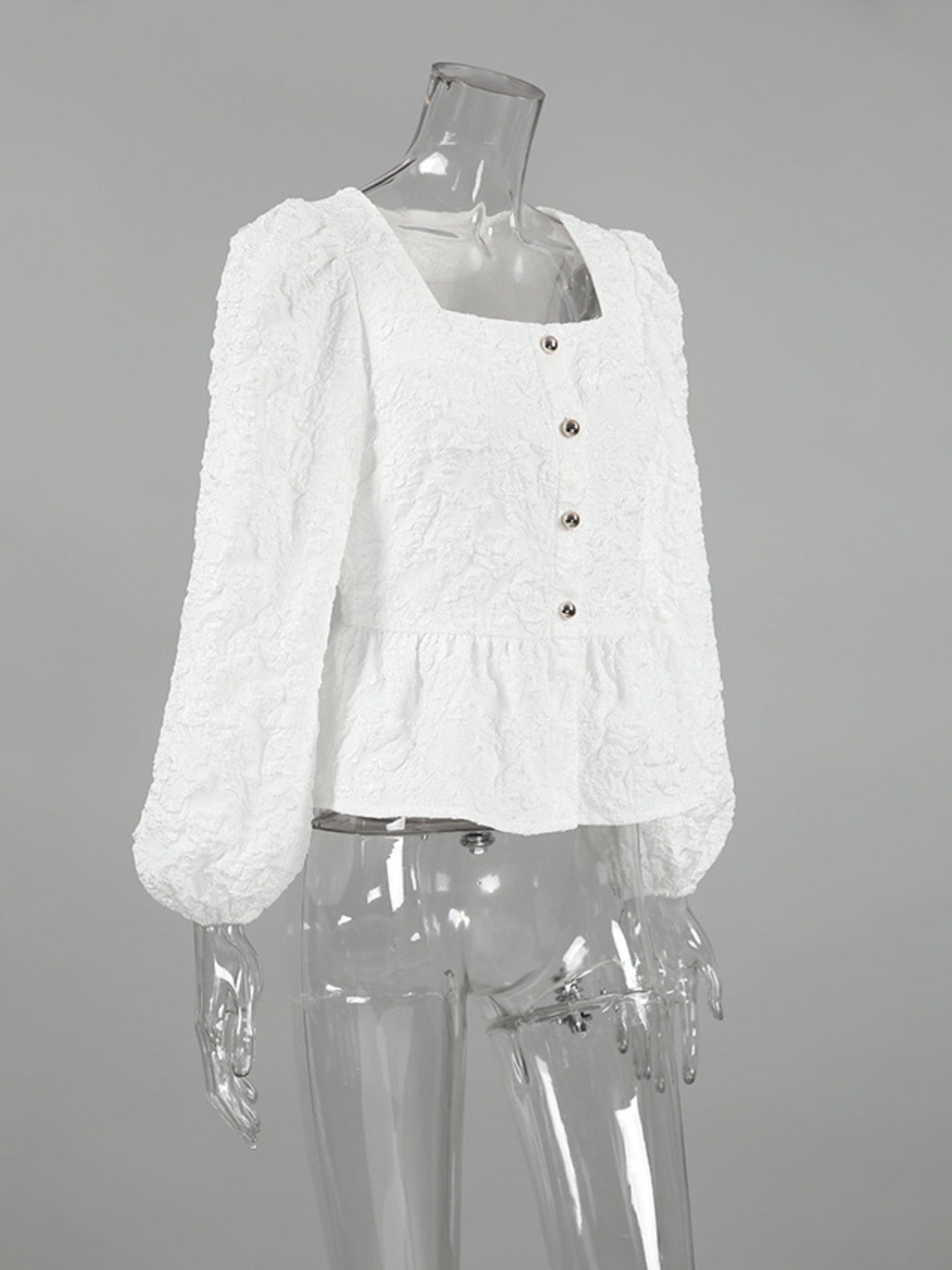 Textured Square Neck Balloon Sleeve Shirt