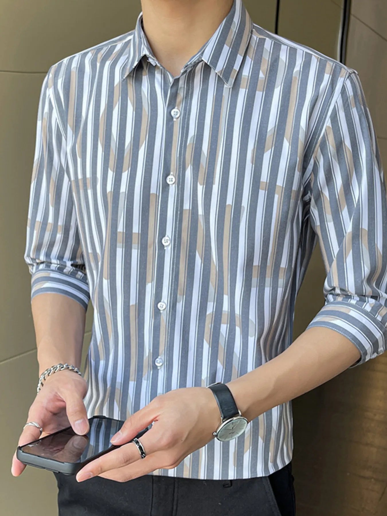Men's Plus Size Striped Pattern Slim Fit Shirt