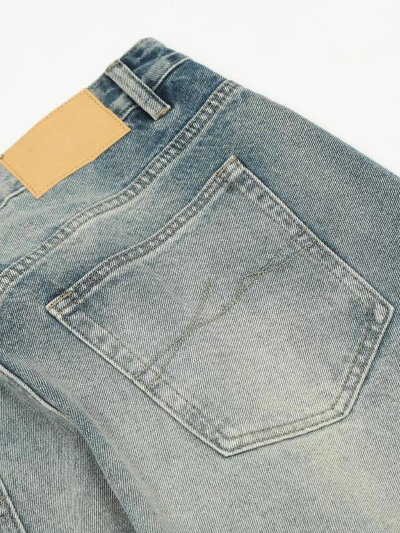 Men's Distressed Wide Leg Vintage Wash Jeans
