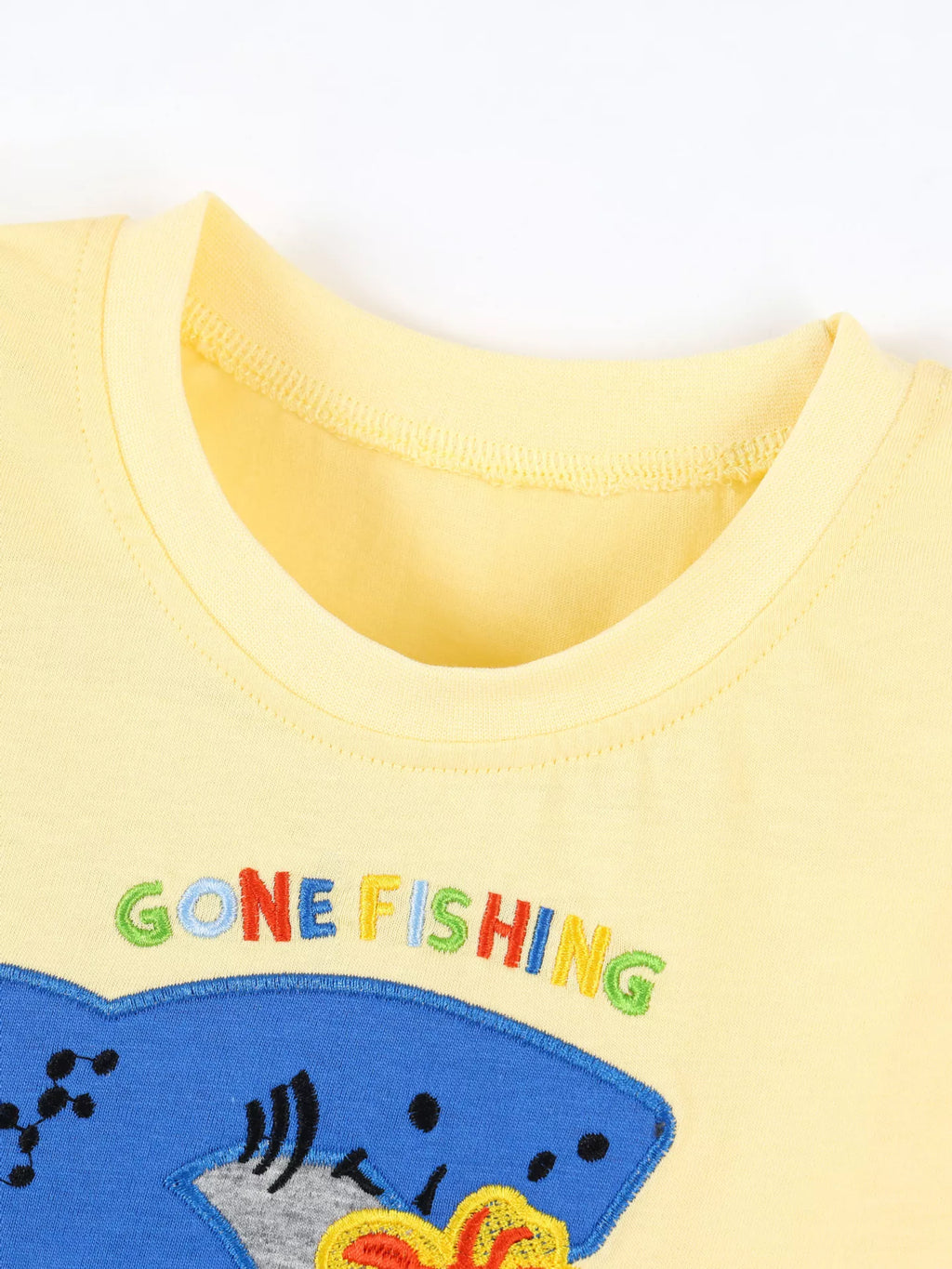 Children's Shark Embroidered Round Neck Tee and Shorts Set
