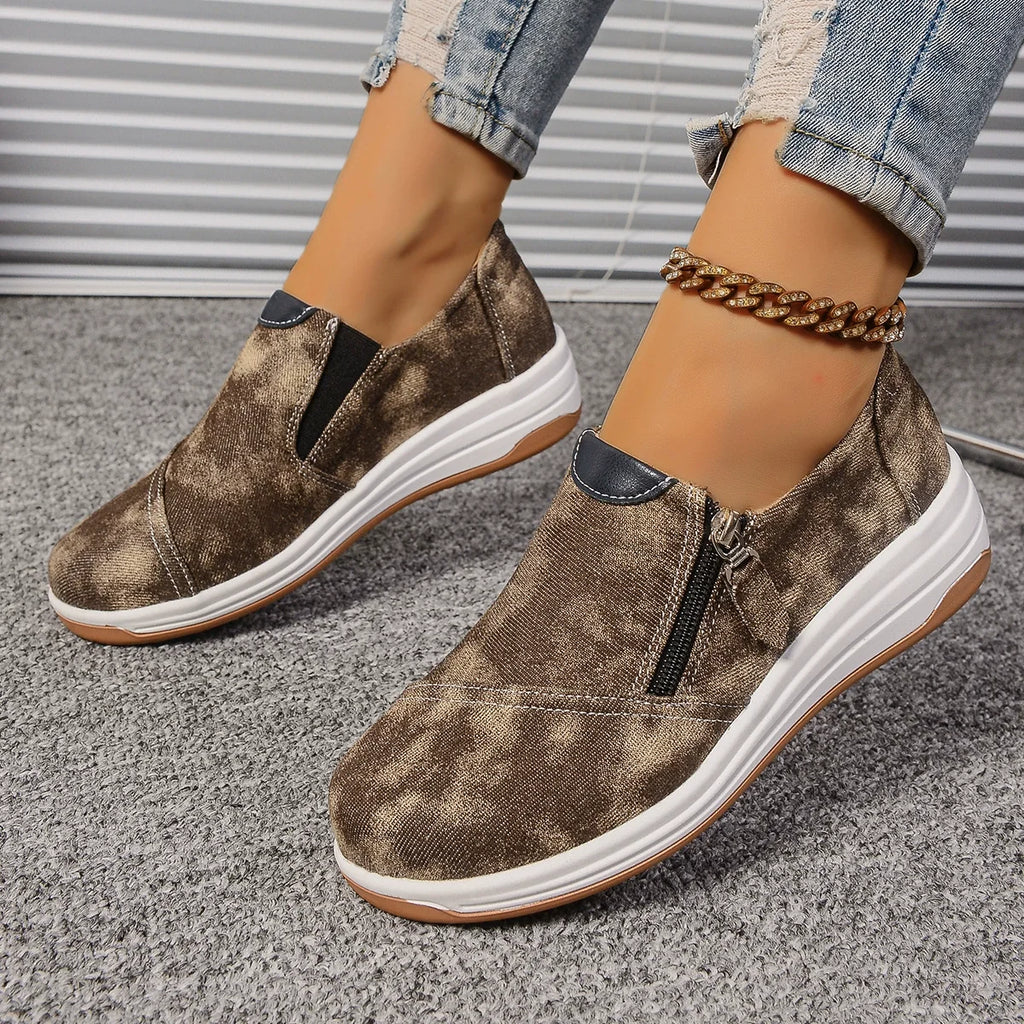 Zip Detail Round Toe Slip-Ons