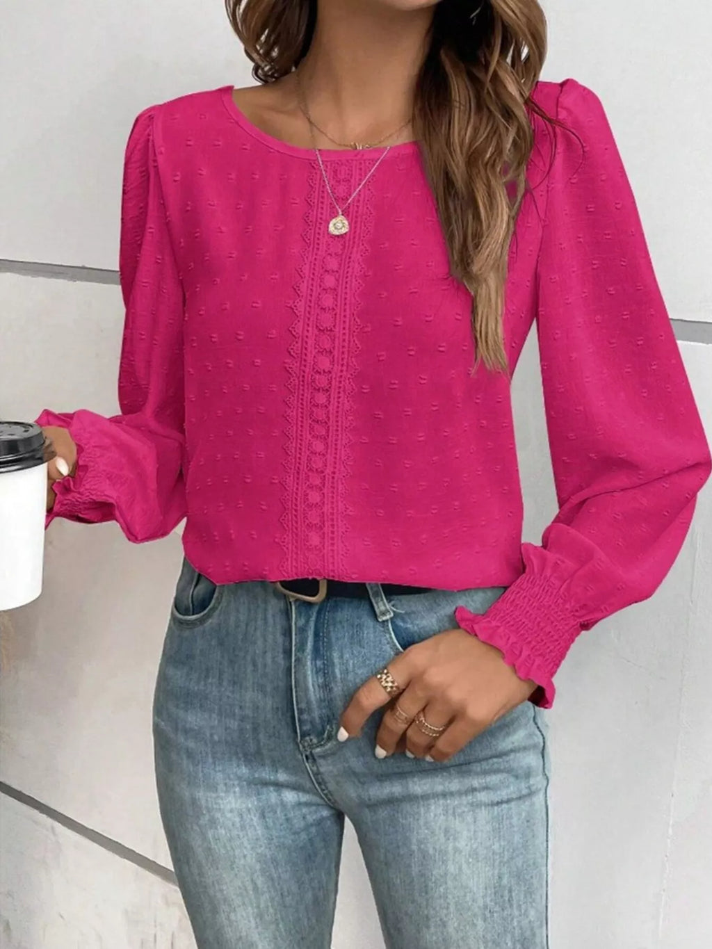 Swiss Dot Long Sleeve Blouse