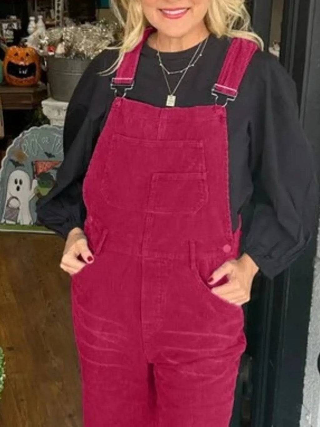 Distressed Wide Leg Corduroy Overalls