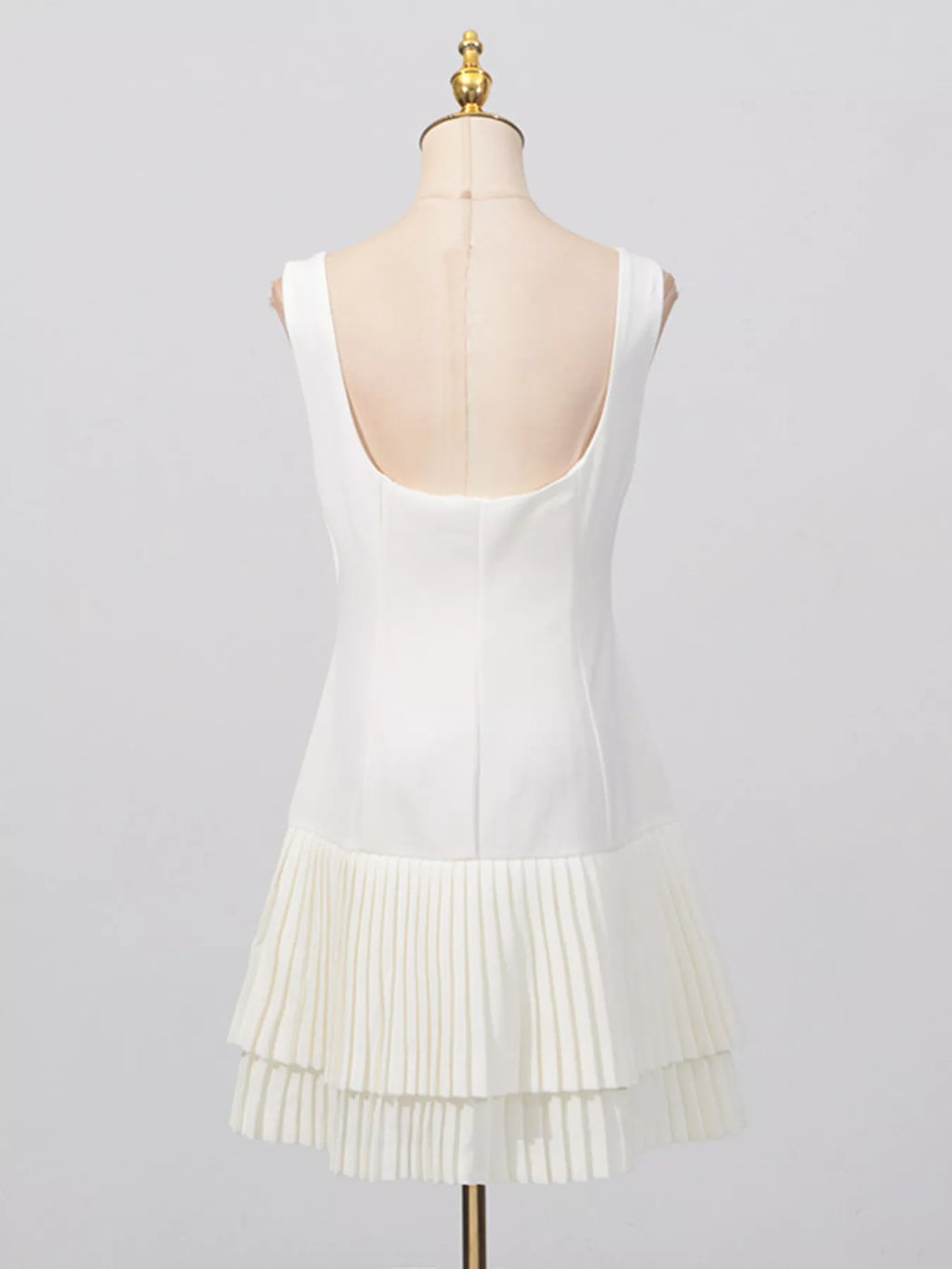Square Neck Pleated Mini Dress