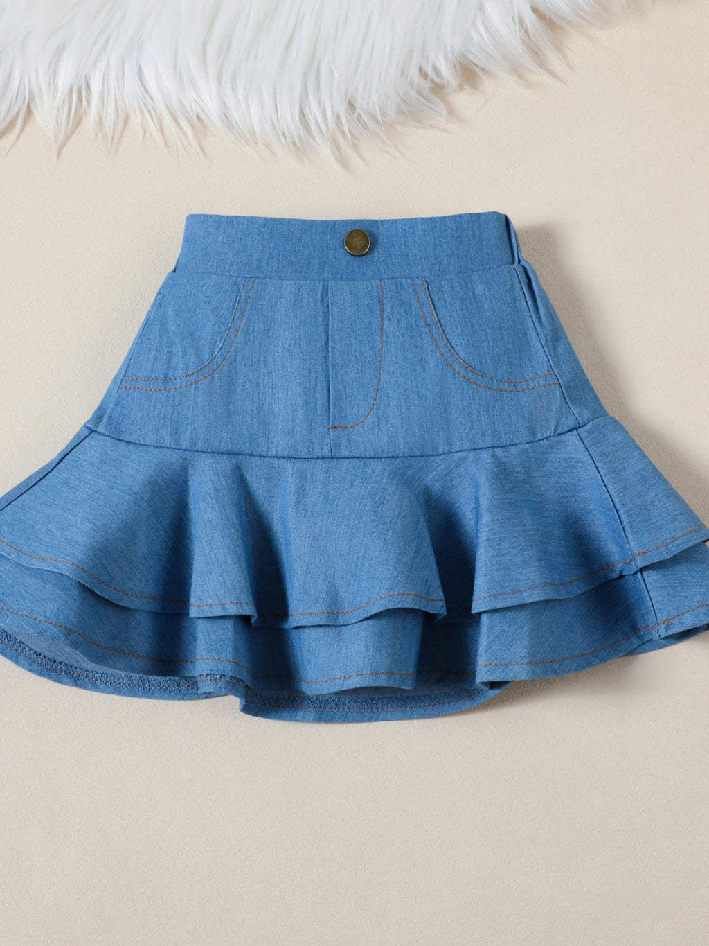 Children's Cami & Star Print Mesh Top & Ruffle Denim Skirt Set