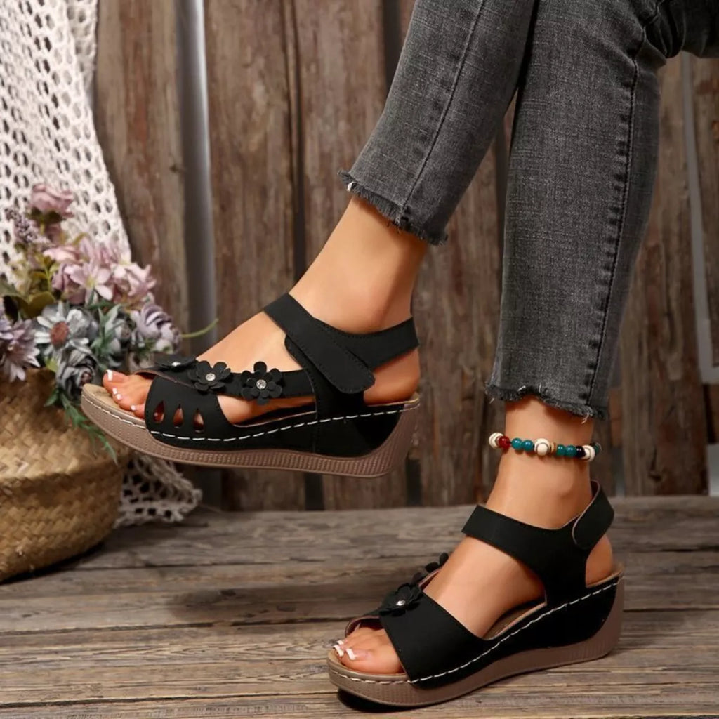 Floral Embellished Wedge Sandals