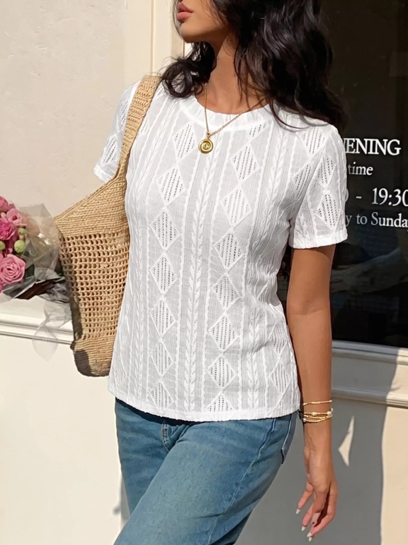 Textured Bow Back Knit T-Shirt