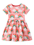 Children's Rainbow Print Short Sleeve Casual Dress
