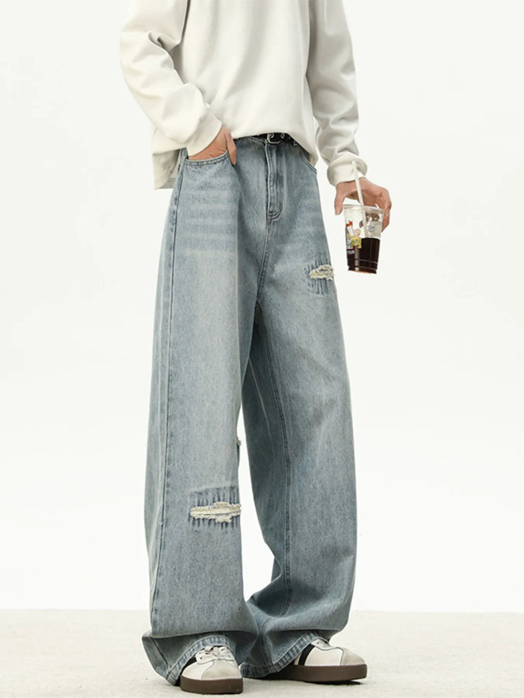 Men's Full Size Distressed Wash Loose Fit Jeans Plus Size