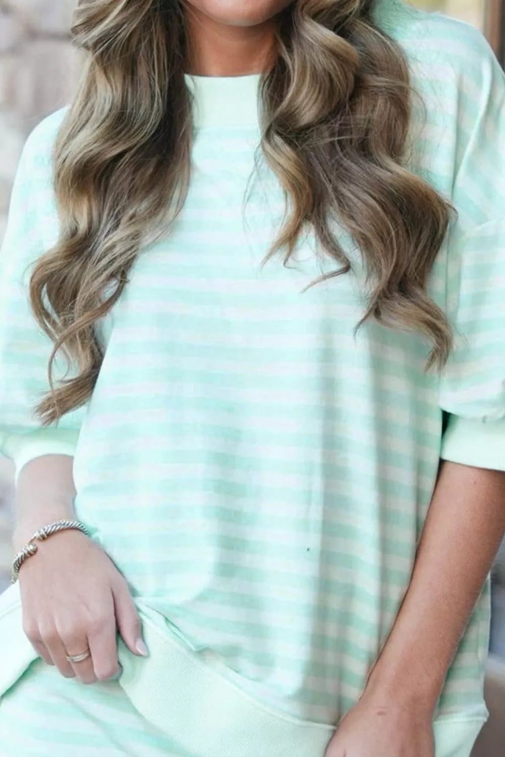 Striped Round Neck Top and Skirt Set