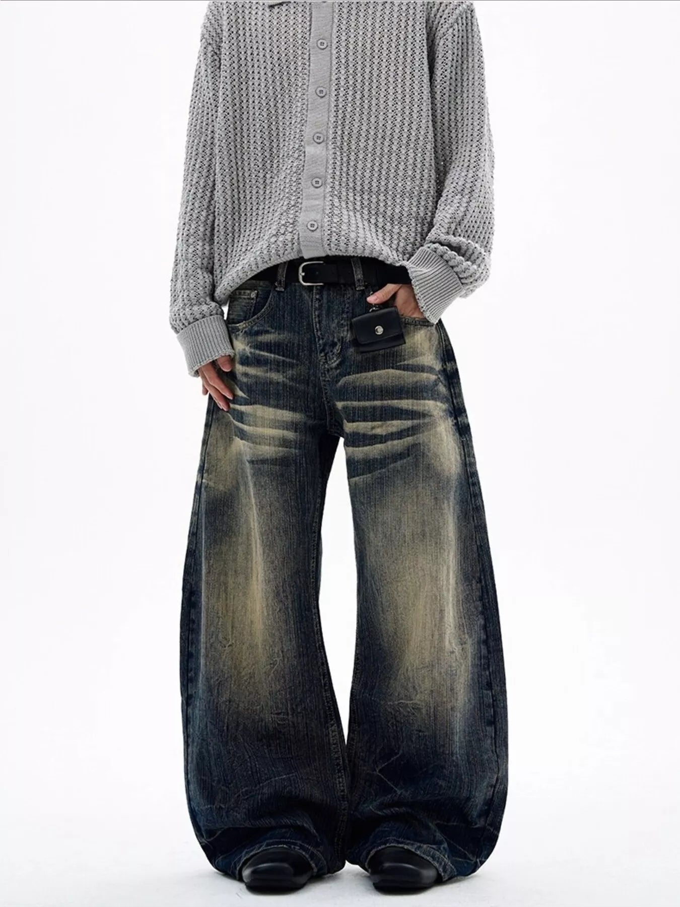 Men's Full Size Vintage Wash Wide Leg Jeans Plus Size