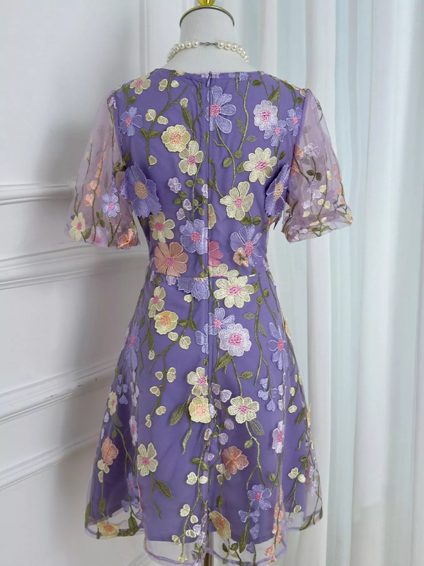 Plus Size Embroidered Floral V-Neck Mini Dress