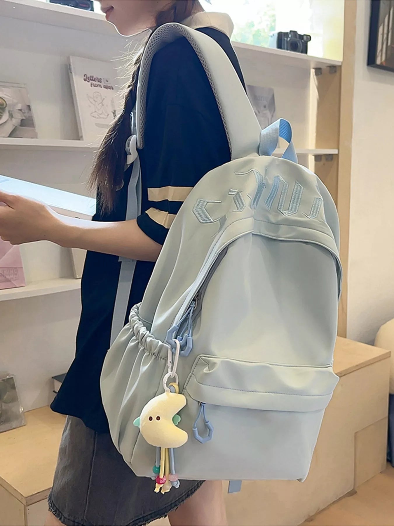 Embroidered Letter Backpack Bag