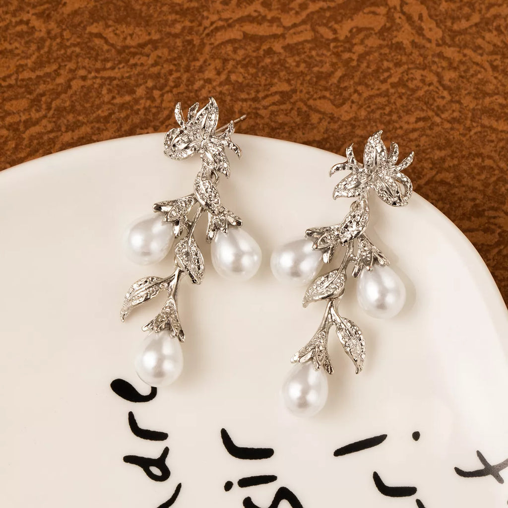 Flower Synthetic Pearl Branch Earrings