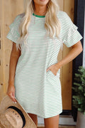 Casual Striped T-Shirt Dress with Pockets