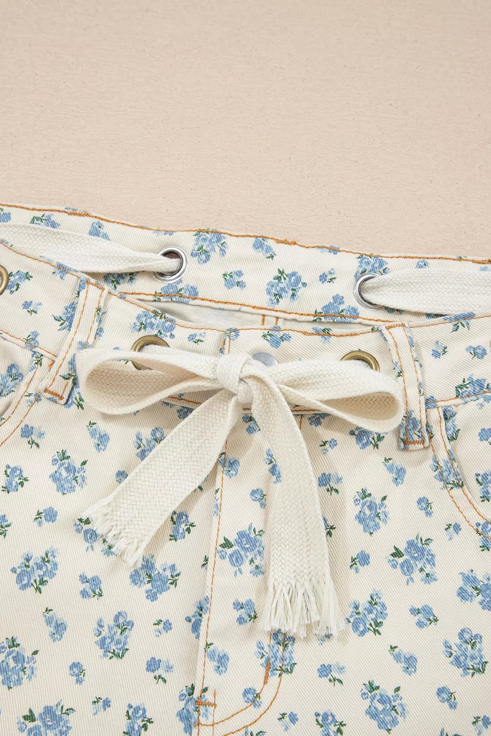 Grommet Knot Waist Floral Barrel Leg Jeans