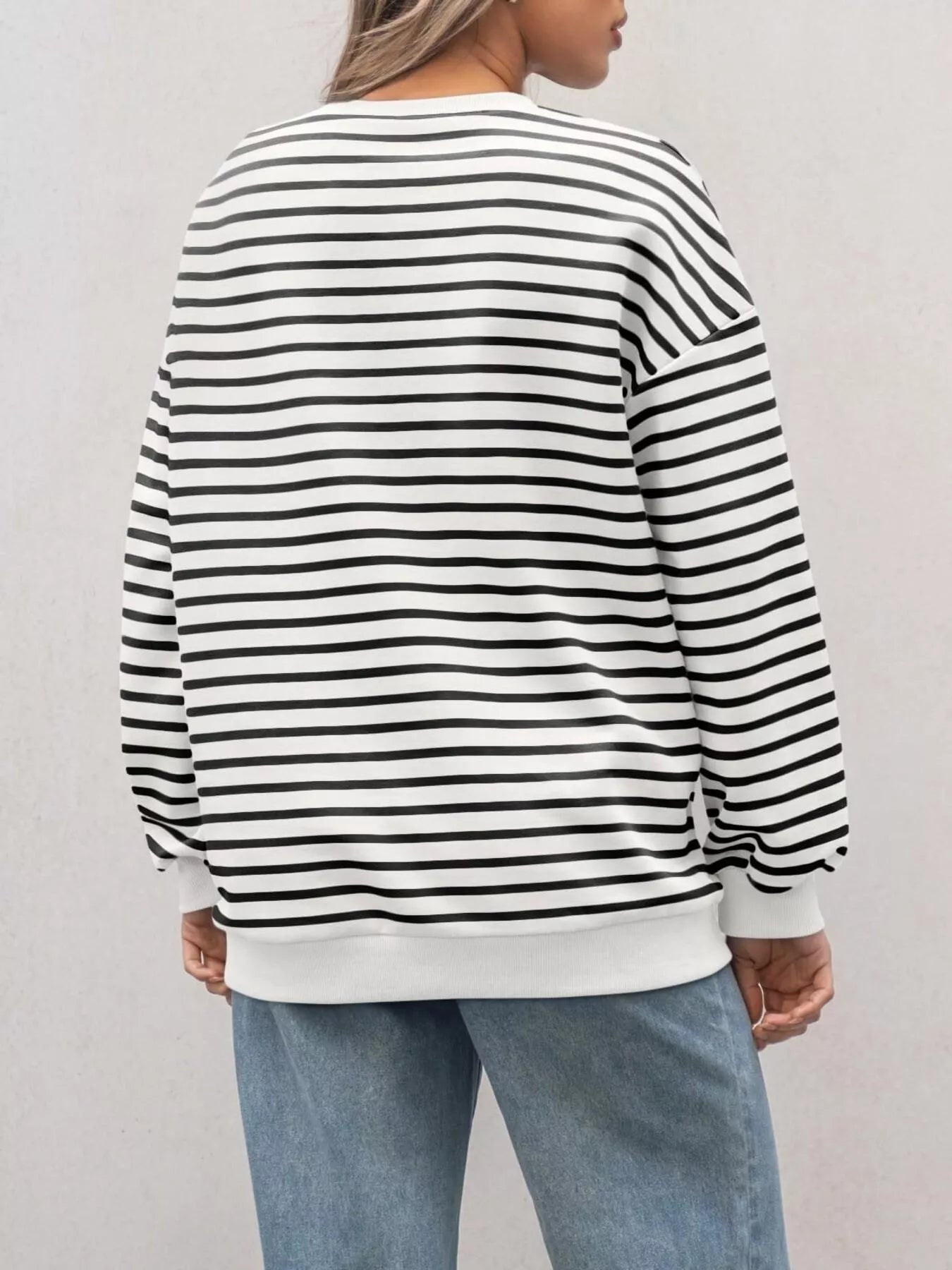 Striped Round Neck Oversized Casual Sweatshirt