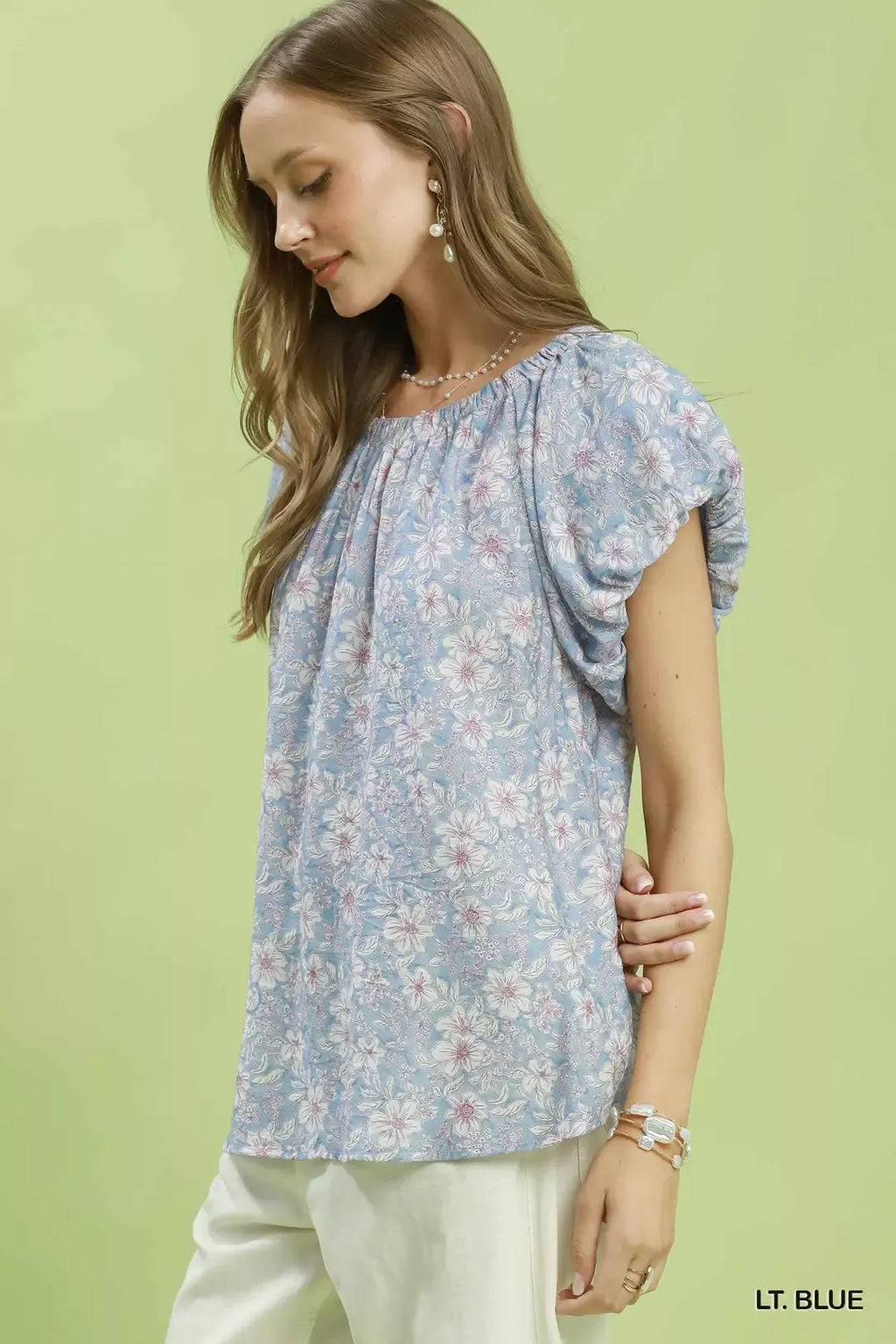 Umgee Floral Puff Sleeve Blouse