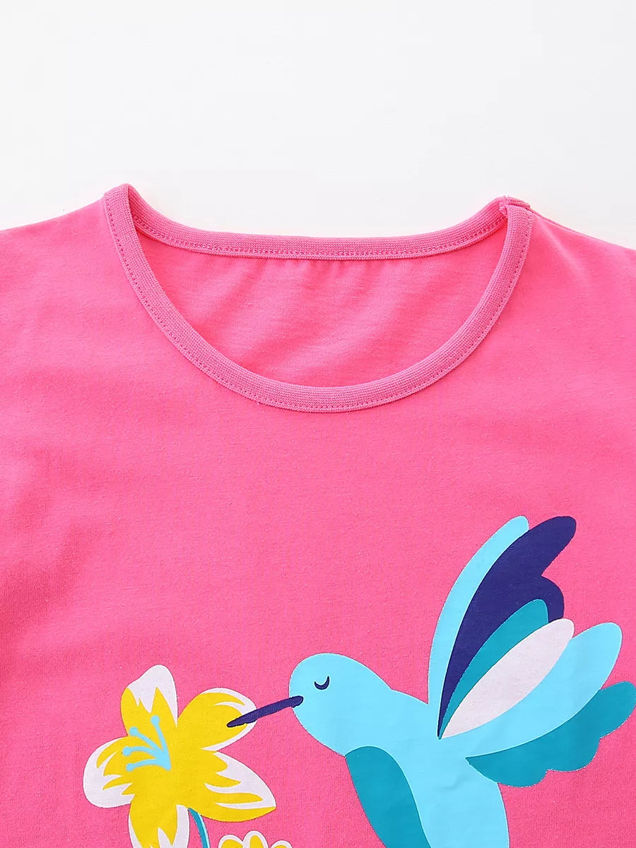 Children's Hummingbird & Floral Print Short Sleeve T-Shirt