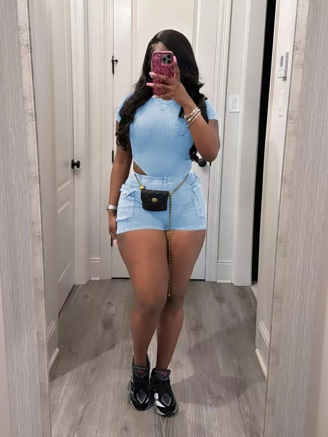 Ribbed Knit Bodysuit and Shorts Set