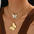 2 Piece 18K Gold-Plated Rhinestone Butterfly Necklace