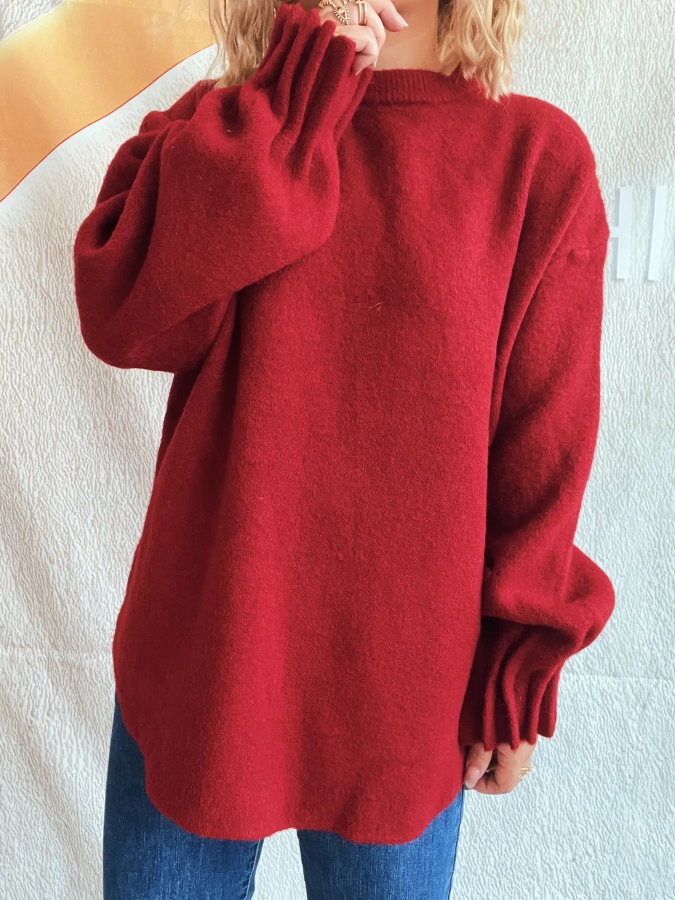 Round Neck Dropped Shoulder Sweater