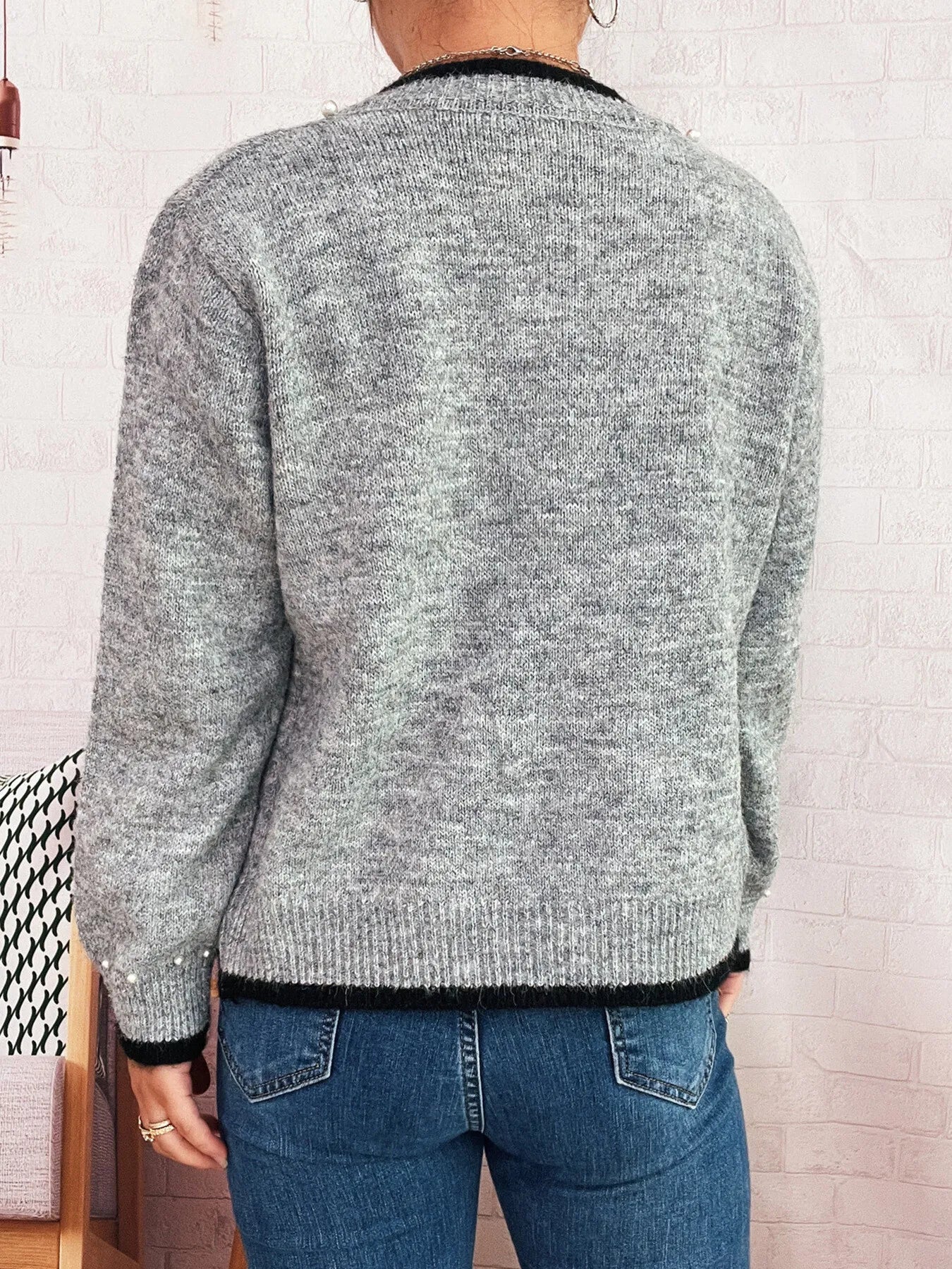 Pearl Embellished Button-Front Cardigan