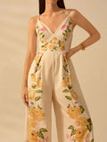 Floral Print Wide-Leg V-Neck Cami Jumpsuit