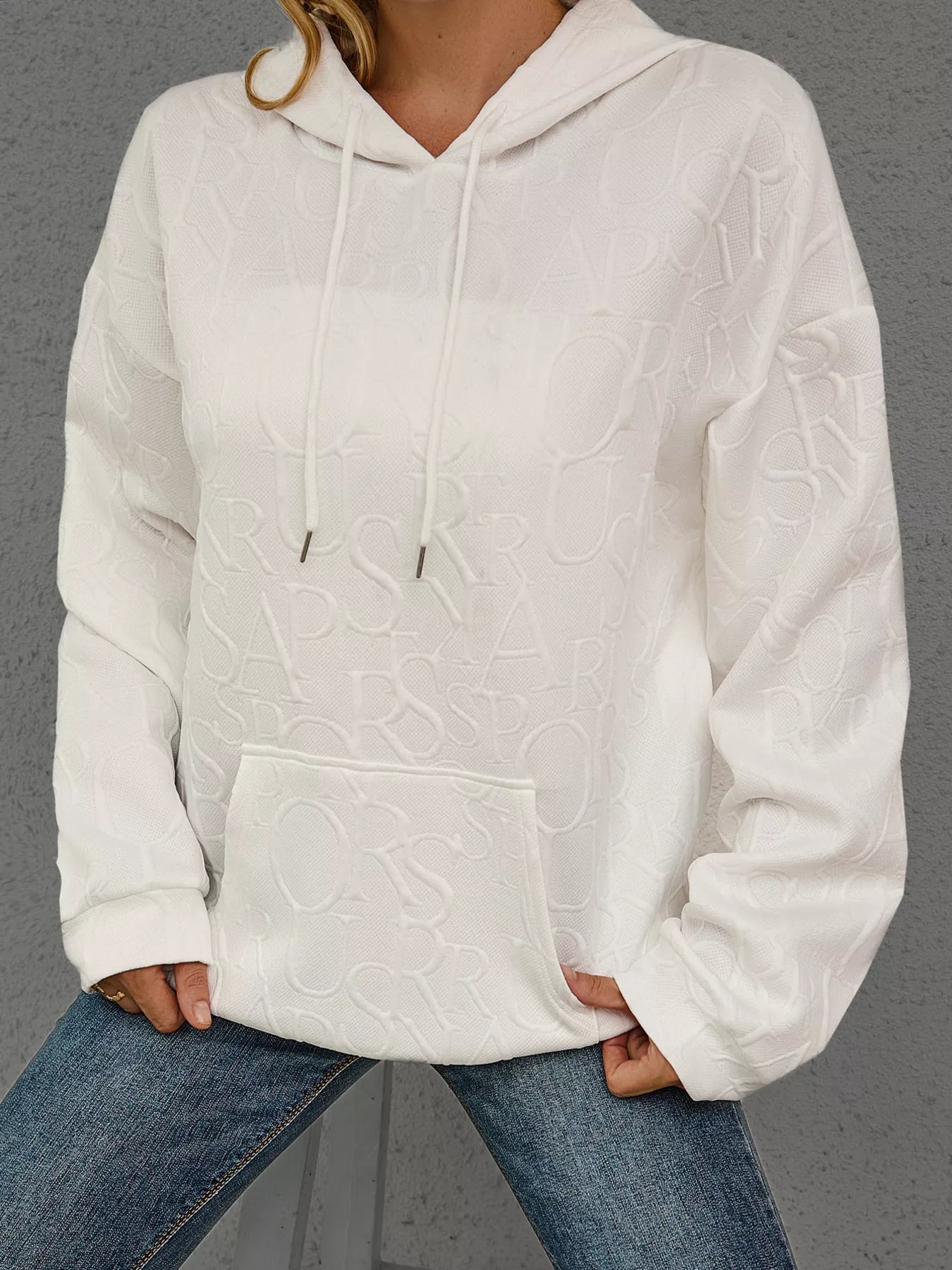 Full Size Embossed Lettering Casual Hoodie Plus Size